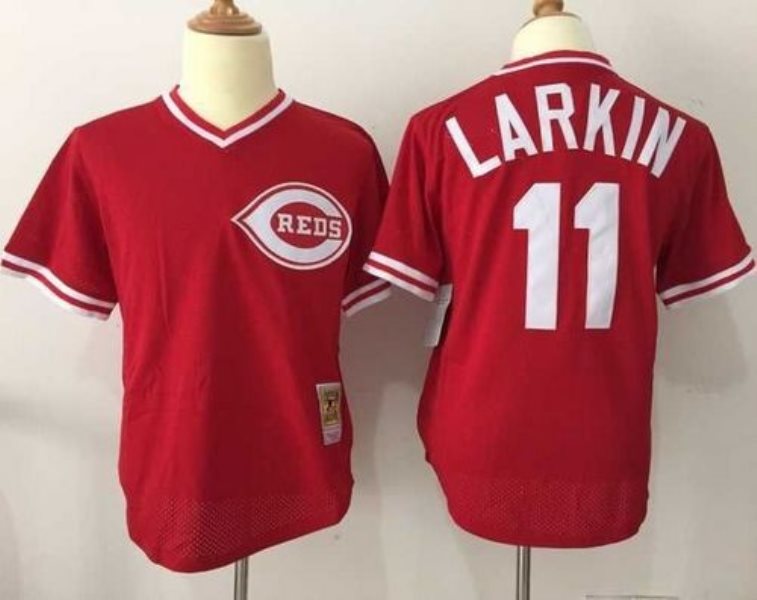 MLB Reds 11 Barry Larkin Red Mitchell and Ness Throwback Men Jersey
