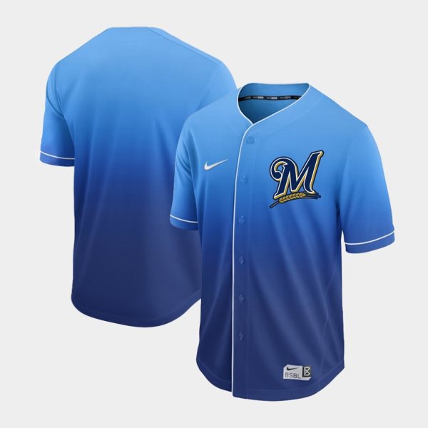 MLB Brewers Blank Blue Drift Fashion Men Jersey