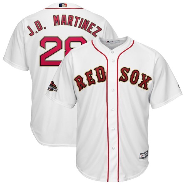 MLB Red Sox 28 J.D. Martinez White 2019 Gold Program Cool Base Youth Jersey