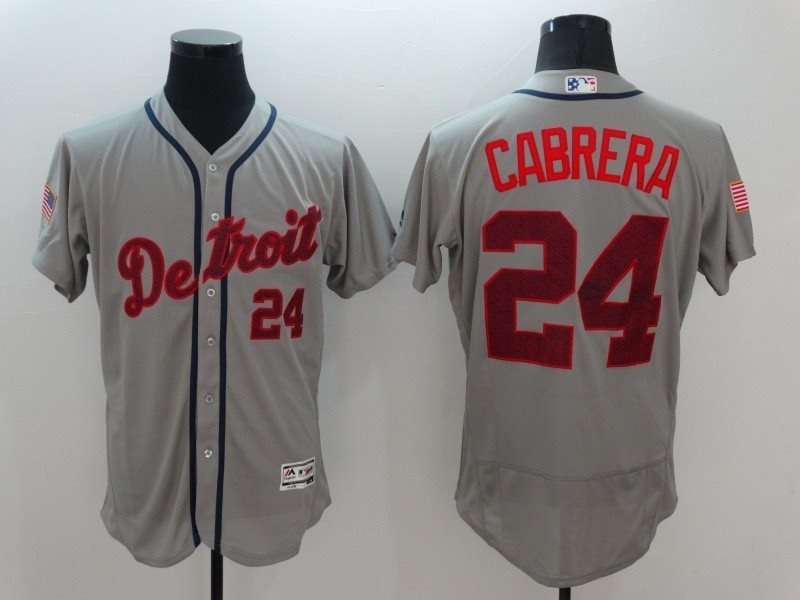 MLB Tigers 24 Miguel Cabrera Grey Stars and Stripes Flexbase Men Jersey