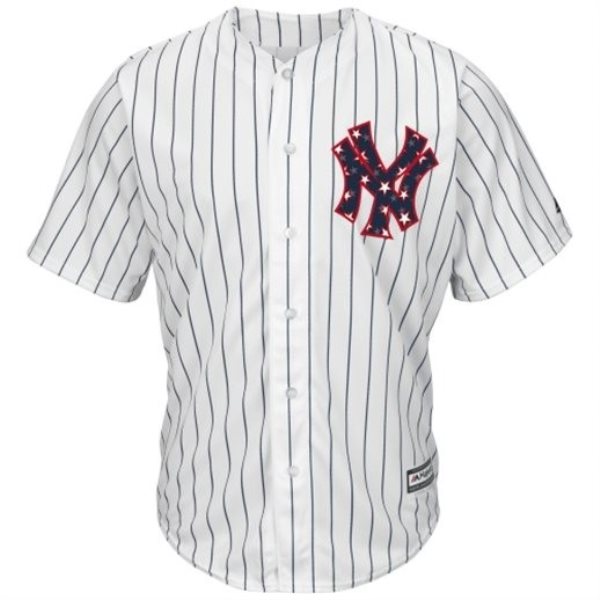 MLB Yankees White Stars and Stripes 4th of July Cool Base Men Jersey