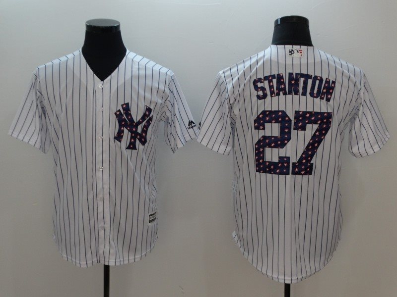 MLB Yankees 27 Giancarlo Stanton White 2018 Stars & Stripes Cool Base Men Jersey