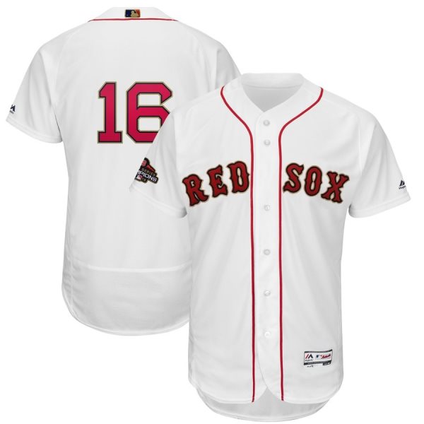 MLB Red Sox 16 Andrew Benintendi White 2019 Gold Program FlexBase Men Jersey