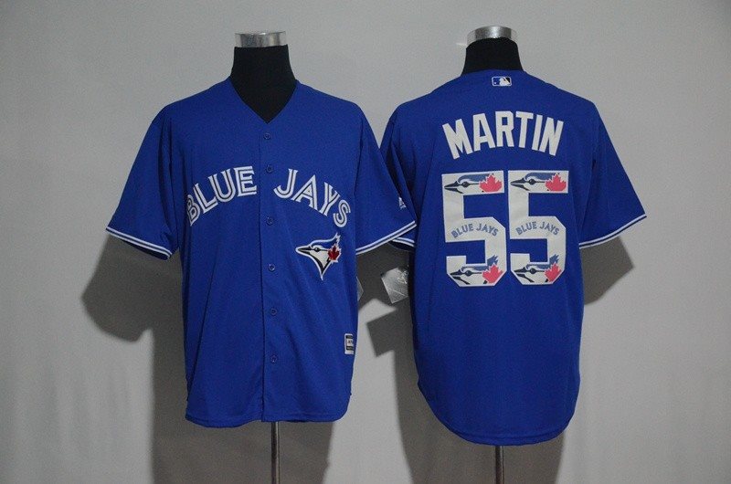 MLB Blue Jays 55 Russell Martin Blue Team Logo Print Cool Base Men Jersey