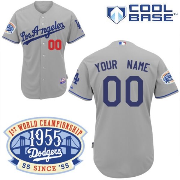 MLB Dodgers Grey 1955 World Series Anniversary Patch Customized Men Jersey