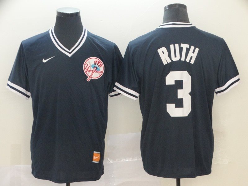 MLB Yankees 3 Babe Ruth Navy Nike Cooperstown Collection Legend V-Neck Men Jersey