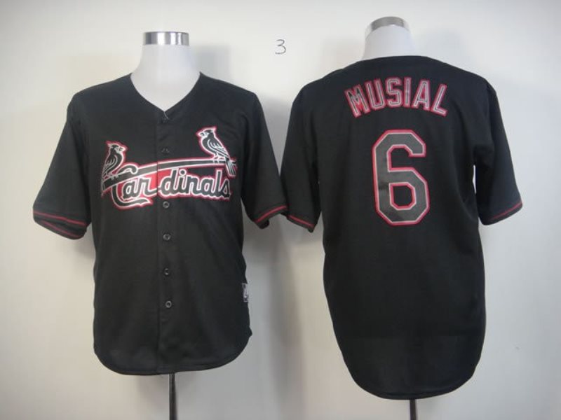MLB Cardinals 6 Stan Musial Black Men Jersey