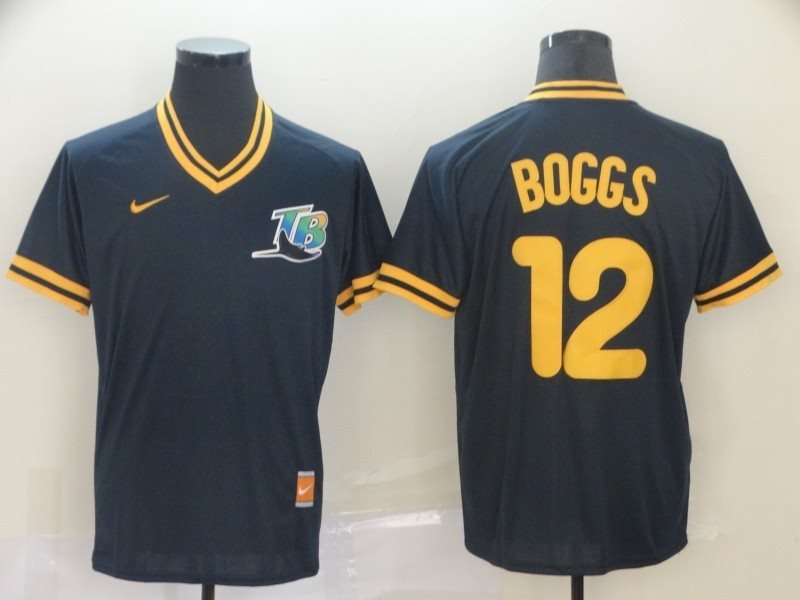 MLB Rays 12 Wade Boggs Navy Nike Cooperstown Collection Legend V-Neck Men Jersey