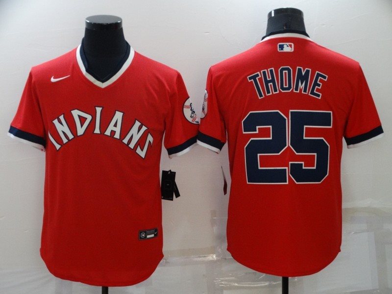 MLB Indians 25 Jim Thome Red Cooperstown Collection Men Jersey