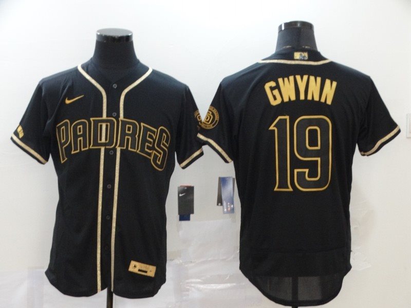 MLB Padres 19 Tony Gwynn Black Gold 2020 Nike Cool Base Men Jersey