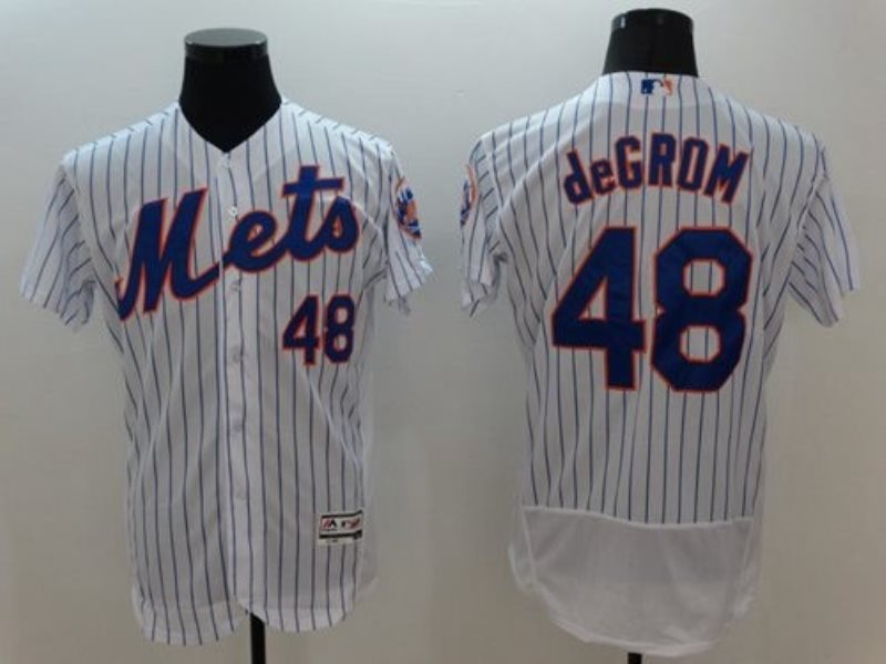 MLB Mets 48 Jacob DeGrom White(Blue Strip) Flexbase Men Jersey