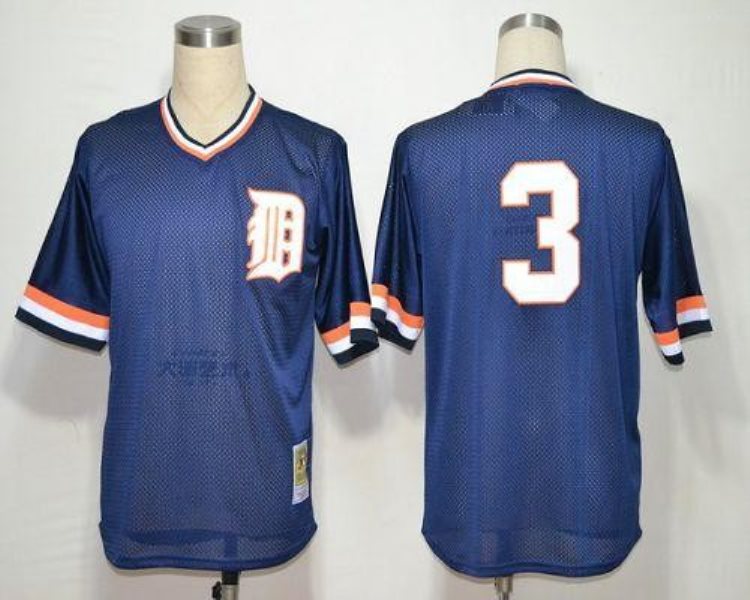 MLB Tigers 3 Alan Trammell Blue Mitchell and Ness Throwback Men Jersey