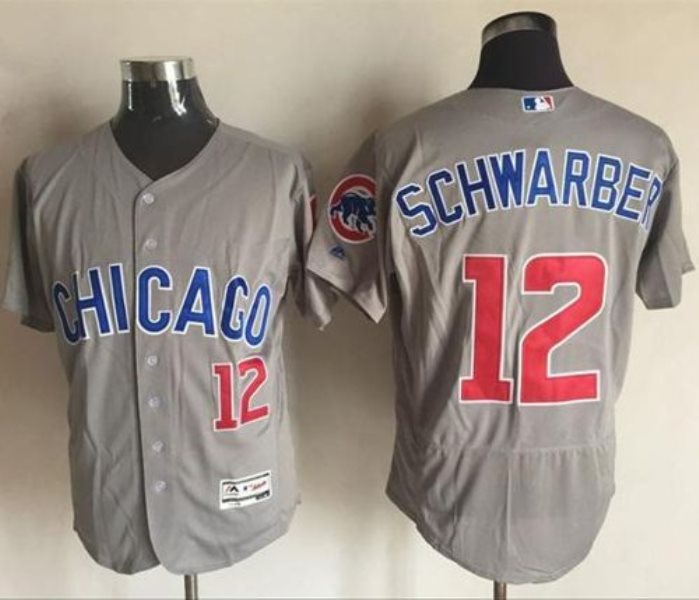 MLB Cubs 12 Kyle Schwarber Grey Flexbase Road Men Jersey