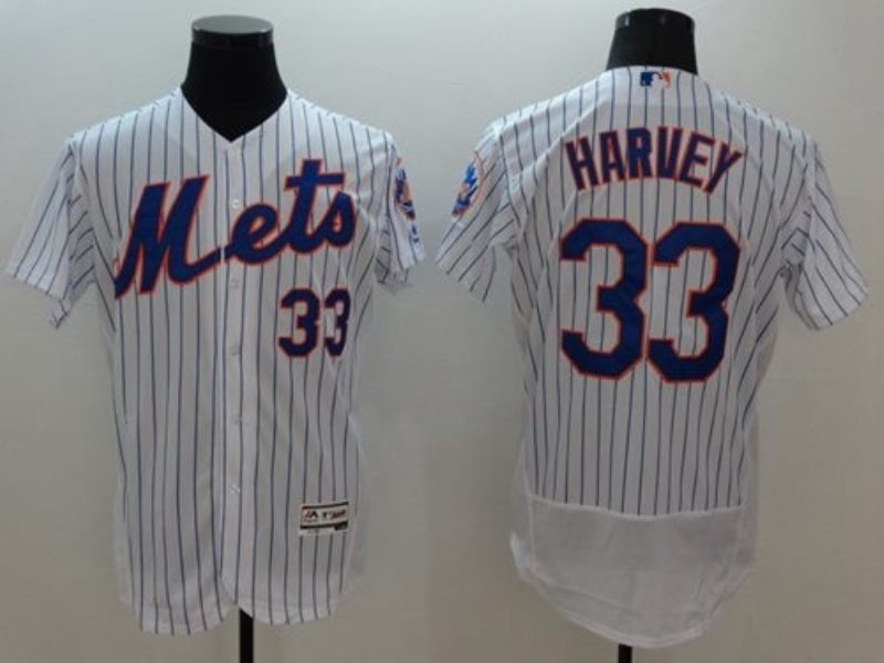 MLB Mets 33 Matt Harvey White(Blue Strip) Flexbase Men Jersey