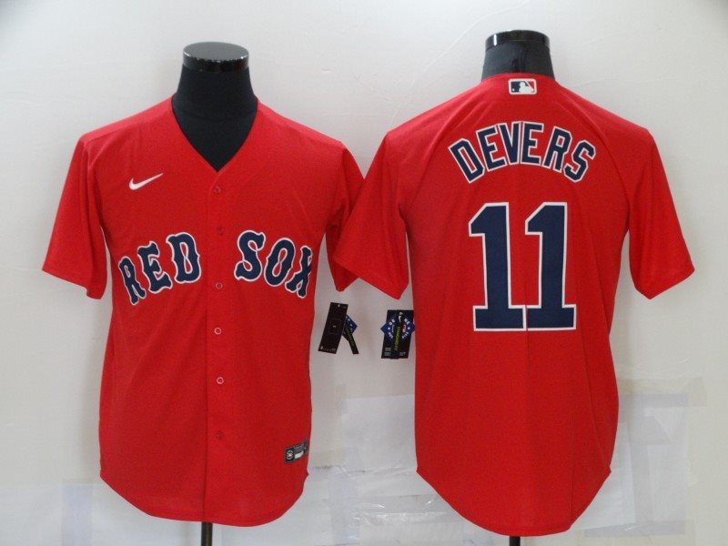 MLB Red Sox 11 Rafael Devers Red Nike Cool Base Men Jersey