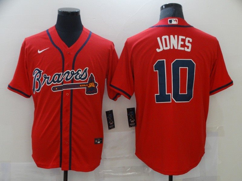 MLB Braves 10 Chipper Jones Red Nike Cool Base Men Jersey