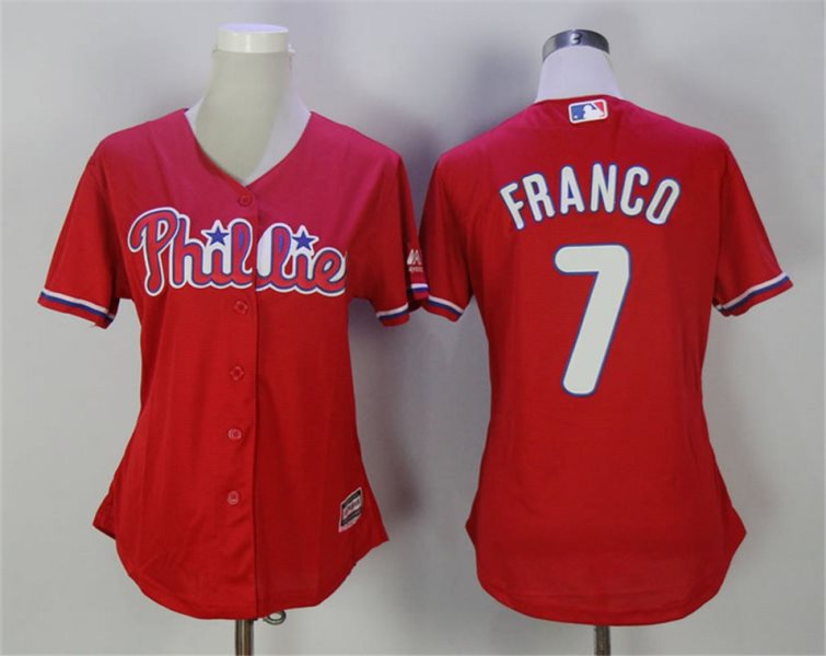 MLB Phillies 7 Maikel Franco Red Cool Base Women Jersey