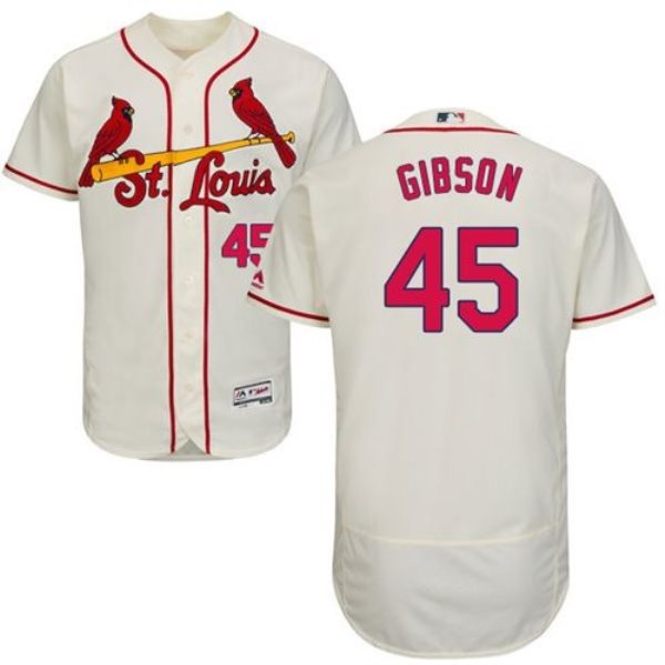 MLB Cardinals 45 Bob Gibson Cream Flexbase Men Jersey