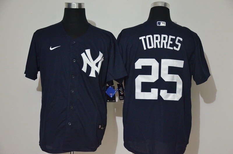 MLB Yankees 25 Gleyber Torres Blue 2020 Nike Cool Base Men Jersey