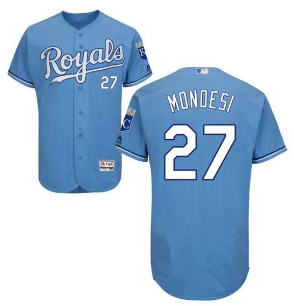 MLB Royals 27 Raul A. Mondesi Light Blue Majestic Cool Base Men Jersey