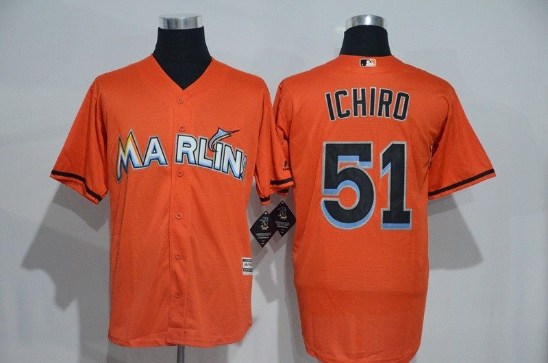 MLB Marlins 51 Ichiro Suzuki Orange New Cool Base Men Jersey