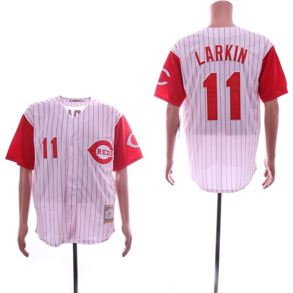 MLB Reds 11 Barry Larkin White Throwback Men Jersey