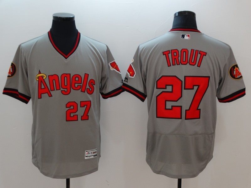 MLB Angels 27 Mike Trout Gray 1977 Turn Back The Clock Flexbase Men Jersey
