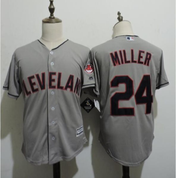 MLB Indians 24 Andrew Miller Grey New Cool Base Men Jersey