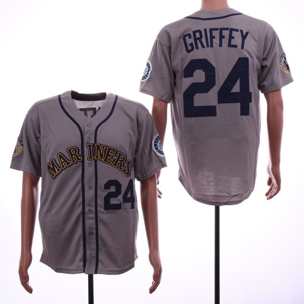 MLB Mariners 24 Ken Griffey Jr. Gray Throwback Men Jersey