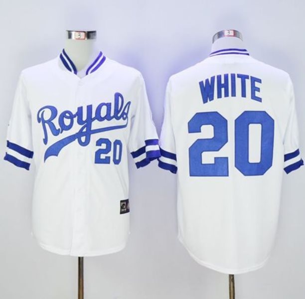 MLB Royals 20 Frank White White Mitchell and Ness Throwback Men Jersey