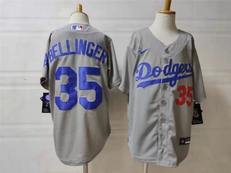 MLB Dodgers 35 Cody Bellinger Grey Nike Cool Base Youth Jersey