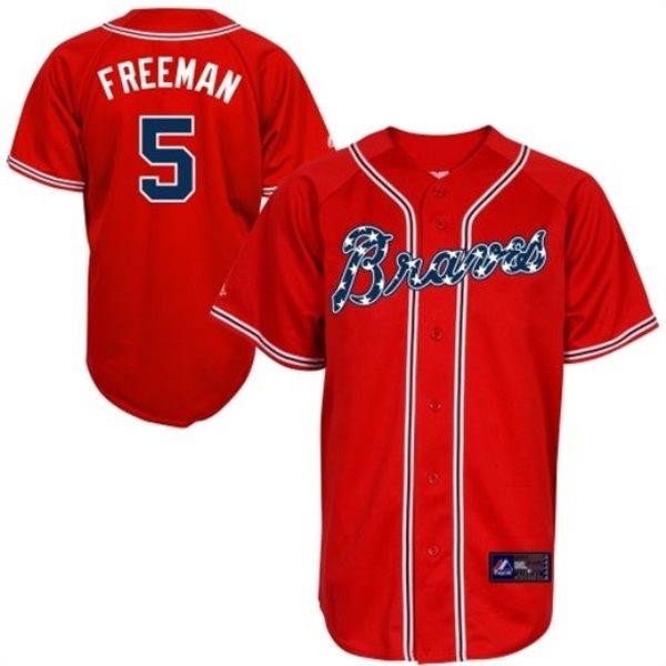MLB Braves 5 Freddie Freeman Red Stars and Stripes Men Jersey