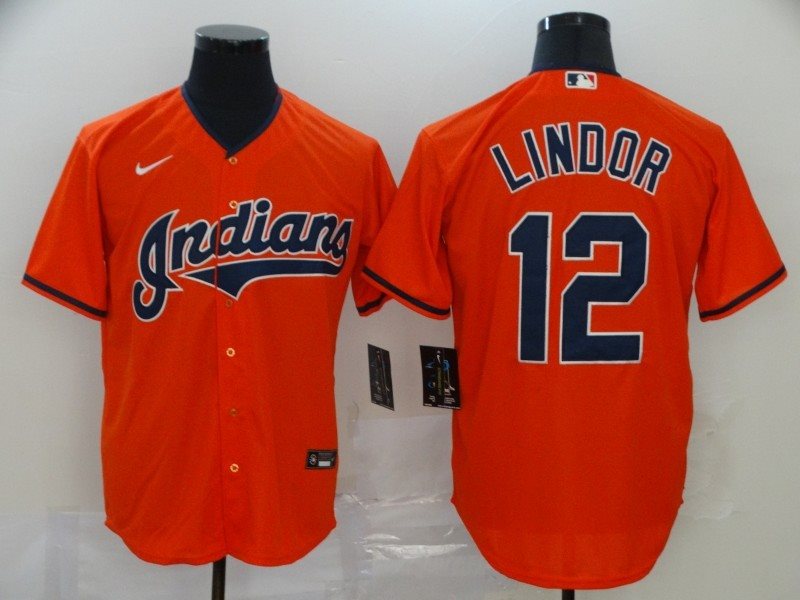 MLB Indians 12 Francisco Lindor Orange 2020 Nike Cool Base Men Jersey