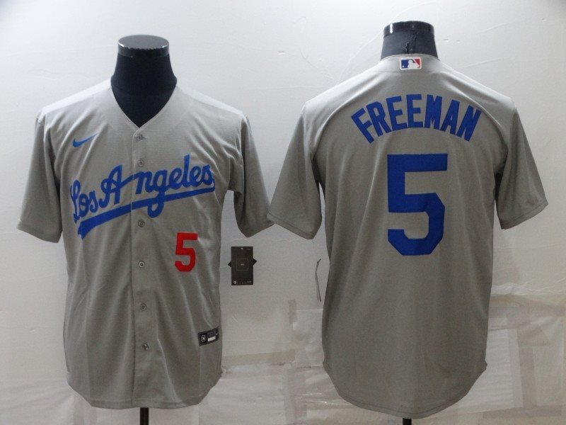 MLB Dodgers 5 Freddie Freeman Nike Grey Cool Base Men Jersey