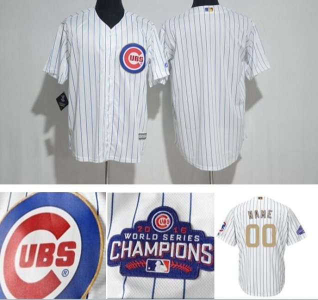 MLB Cubs White World Series Champions Gold Program Cool base Customized Men Jersey
