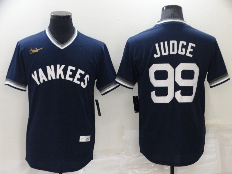 MLB Yankees 99 Aaron Judge Navy Blue Throwback Men Jersey