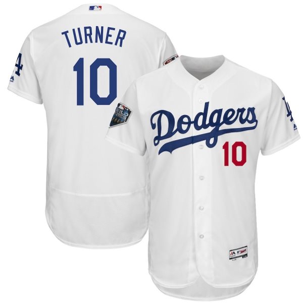 MLB Dodgers 10 Justin Turner White 2018 World Series Flexbase Men Jersey