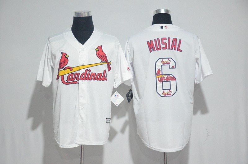 MLB Cardinals 6 Stan Musial White With Team Logo Print Cool Base Men Jersey