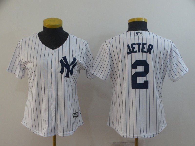 MLB Yankees 2 Derek Jeter White Cool Base Women Jersey