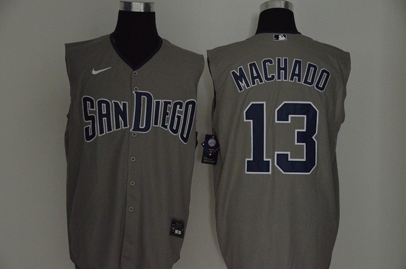 MLB Padres 13 Manny Machado Gray Nike Cool Base Sleeveless Men Jersey