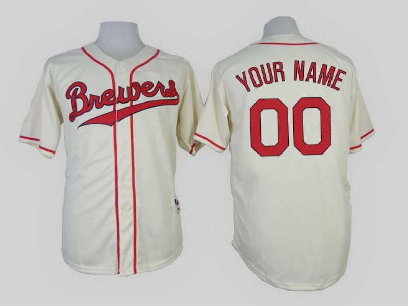 MLB Brewers Cream 1948 Turn Back The Clock Throwback Customized Men Jersey