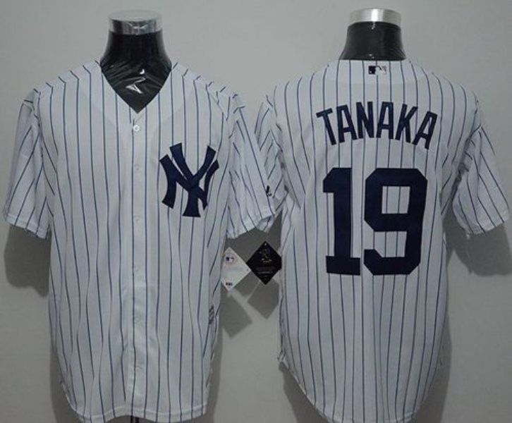 MLB Yankees 19 Masahiro Tanaka White Strip New Cool Base Men Jersey