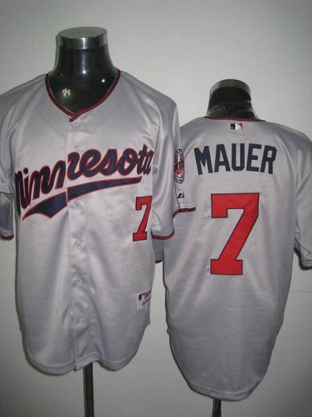 MLB Twins 7 Joe Mauer Grey Men Jersey