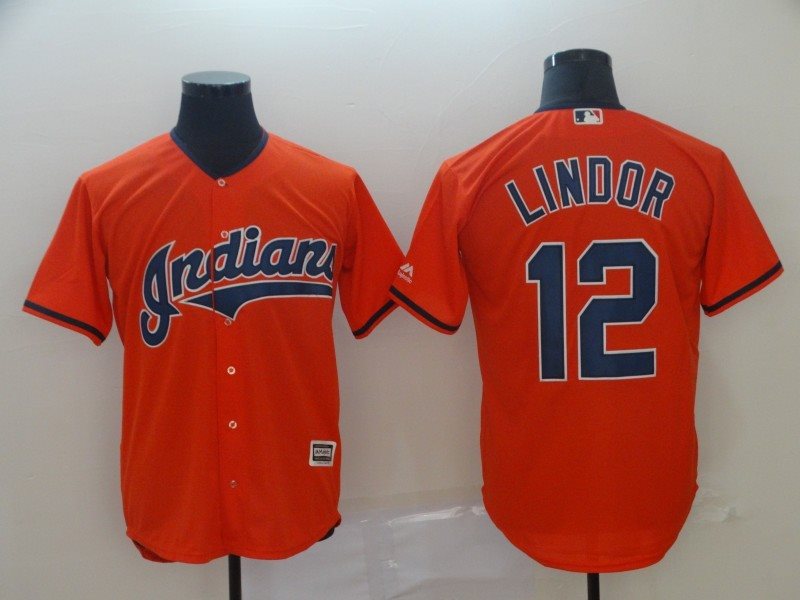 MLB Indians 12 Francisco Lindor Orange Cool Base Men Jersey