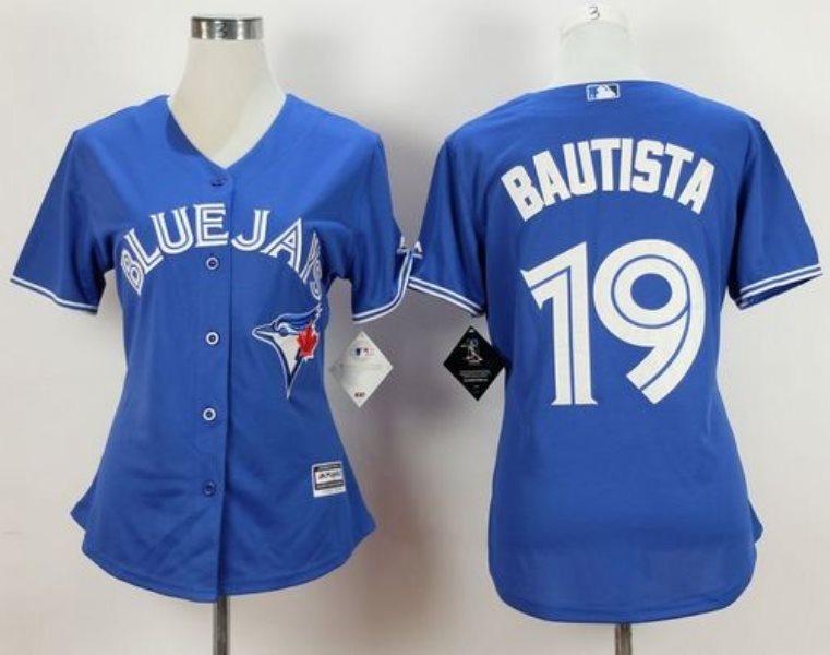 MLB Blue Jays 19 Jose Bautista Blue Fashion Women Jersey