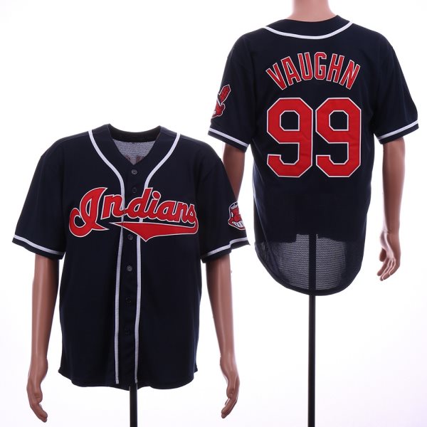 MLB Indians 99 Ricky Vaughn Navy Throwback Men Jersey