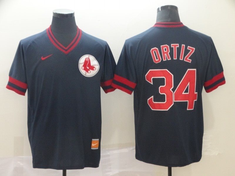 MLB Red Sox 34 David Ortiz Navy Nike Cooperstown Collection Legend V-Neck Men Jersey
