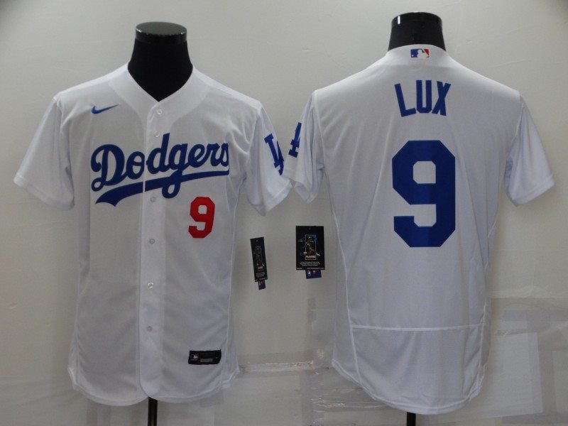 MLB Dodgers 9 Gavin Lux White Nike FlexBase Men Jersey