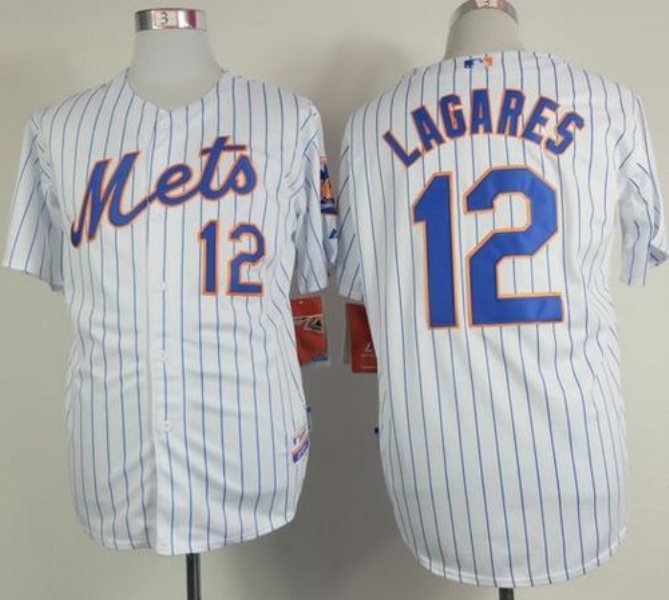 MLB Mets 12 Juan Lagares White(Blue Strip) Home Cool Base Men Jersey