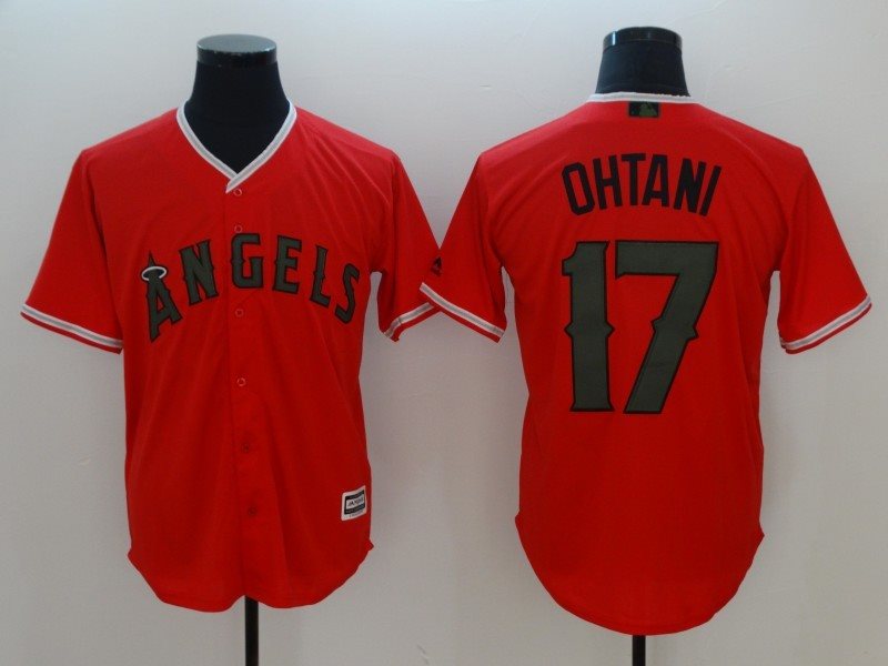 MLB Angels 17 Shohei Ohtani Red 2018 Memorial Day Cool Base Men Jersey